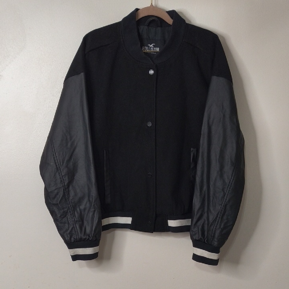 Hollister Black and Gray Bomber Jacket